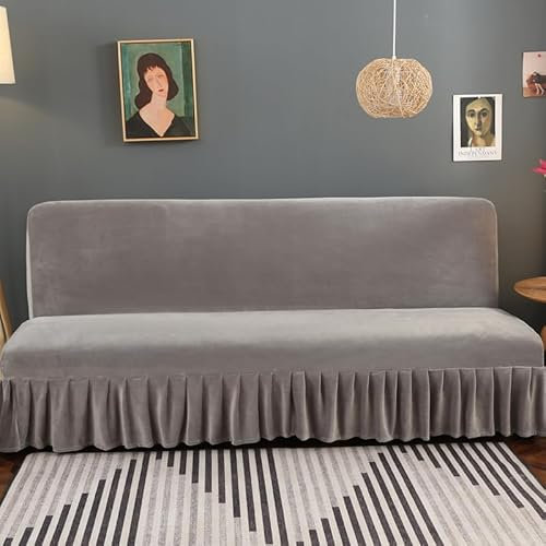 Nvzi Sofabezug für Klappsofas, Stretch-Couchbezüge für Wohnzimmer, einfache Passform, waschbar, Möbel-Sofaschoner mit Rock, 47,24–140 x 100 cm (grau)
