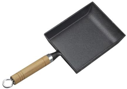 Poêle à Frire Carrée Antiadhésive en Fer, 1 Pièce, Cuisson Polyvalente | Poignée en Bois, pour Tamagoyaki et Steak, Usage Barbecue, Entretien Simple