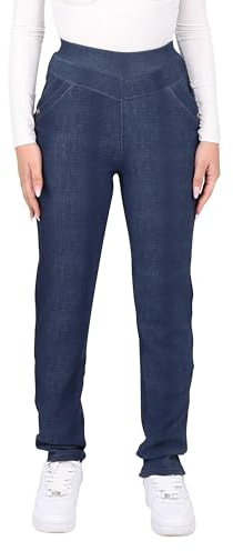 Malito – Leggings termici da donna – leggings basic foderati in look jeans – caldi pantaloni invernali – morbida fodera in peluche 7031 (M-3XL), blu jeans, XXL