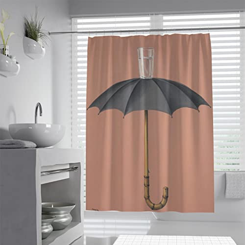 Arte Moderno Surrealismo Cortina de Ducha Paraguas y Patrón de Vidrio Cuadros Famosos Cortinas de Baño Lavables con Ganchos en Forma de C W180xL200(cm)