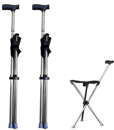 Faltbarer Gehstock mit Sitz, tragbarer Teleskop-Hocker, höhenverstellbar und rutschfest, reisefreundlich, Balancing-Gehstock, unterstützt bis zu 150 kg