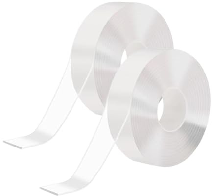 Nastro Biadesivo, 2 Pezzi Nastro Biadesivo Extra Forte, Lavabile Trasparente Sottile Nano Tape, Trasparente Multifunzione non Lascia Tracce Riutilizzabile, trasparente, 1mm*20mm*5m