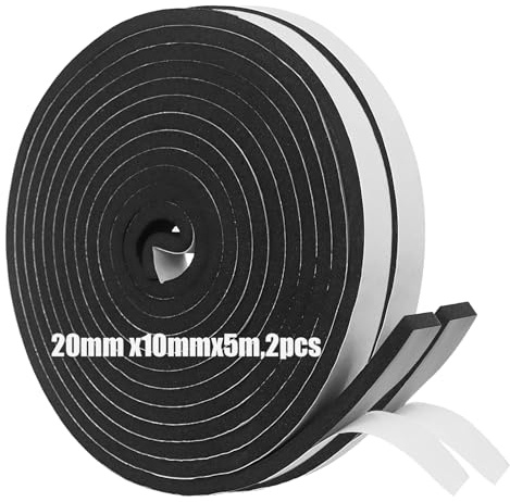 Foam Insulation Tape Self Adhesive,20mm(W) x10mm(T) x5m(L)-2pcs,Weather Stripping for Doors and Windows,Sound Proof Soundproofing Door Seal,Weatherstrip,Cooling,Air Conditioning Seal Strip