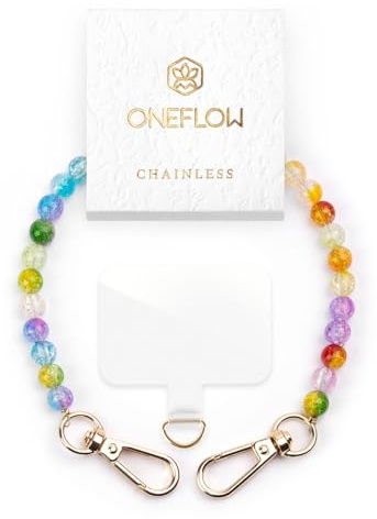 ONEFLOW Perlen Handyanhänger fürs Handgelenk, Universal Handykette kurz Handschlaufe, Handyband Abnehmbar für Handy Hüllen, Anhänger Kette mit Karabiner, Chainless Paradise Pearls, Bunt