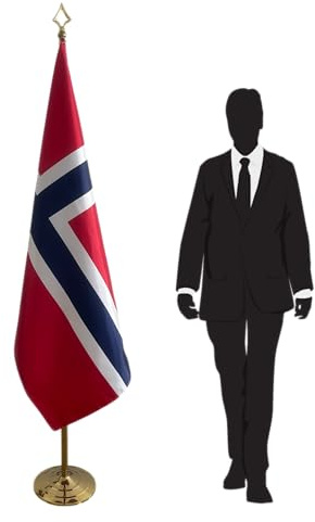 Bandera noruega con mástil y base – Gran bandera de pie para interior o exterior – Soporte sólido para suelo. Código CN6-NO-L