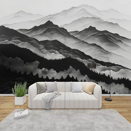 QEODAH Fototapete Berge Schlafzimmer, 3D Tapete Natur Landschaft, Vliestapete Grau Schwarz, Tapeten Wohnzimmer Muster, Orientalisch Wand Deko Kinderzimmer, Wandtapete, Mustertapete 416x254 cm