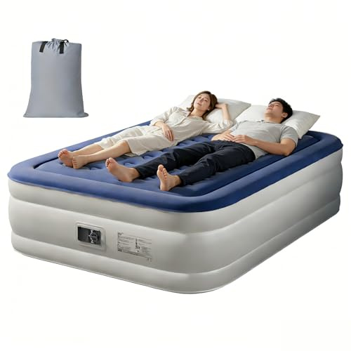 LEADZM Luftbett 2 Personen Selbstaufblasend 203x152x46cm,Blau | Luftmatratze,Doppel-Gästebett,Integrierte Elektropumpe, Innerhalb 3 Minuten Aufgeblasen, Flockoberfläche Aus PVC