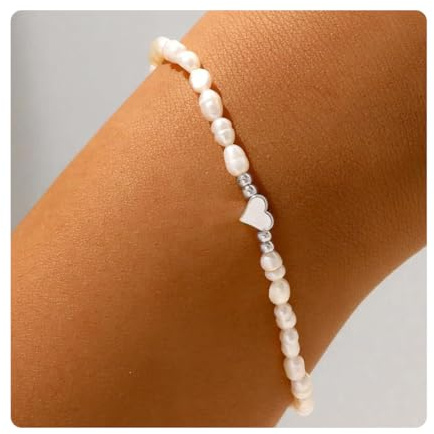 GXGM Damen Armband, Perlen Armbänder Mit Herz Anhänger, Vergoldete Cuban Link, Eleganter Alltagsschmuck Als Kreatives Geschenk Für Frauen