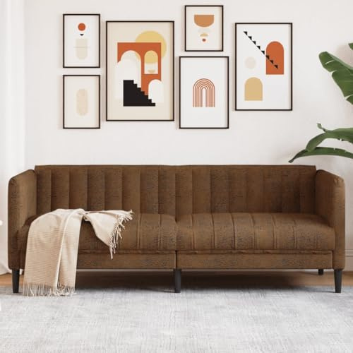 HOMEELIKE 3-Sitzer Sofa Braun Kunstleder Wildleder-Optik