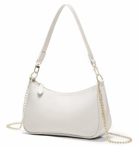 Luxvara Borsetta a Spalla, Borsa Ascellare Ragazza, Borse a Tracolla in Pelle PU da Donna, Borsa a Spalla Donna Piccola con Tracolla e Catena Rimovibili, Borse a Mano per Lavoro Appuntamenti (Bianco)
