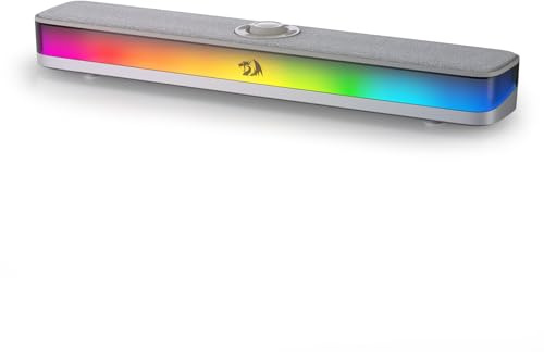 Redragon GS515 RGB Desktop Soundbar, 2.0 Channel Stereo Computer Speakers for Desktop with BT 5.3, USB-C/USB Powered (Gray) | 6 Dynamic Lighting Effects, Wireless & Wired Connectivity, Compact Design,Plug & Play USB Powered PC Gaming Speaker