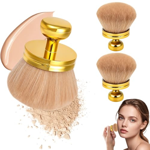 2 Stück Große Make Up Pinsel, Foundation Pinsel mit 74 mm breitem Kopf, Vielseitiger Makeup Kabuki Brush für das Gesicht, synthetische Borsten, vegan und tierversuchsfrei(Gold)