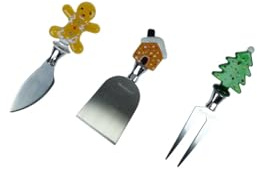 BRANDANI 84519 Coltelli Formaggio Christmas Set 3 Pezzi Vetro/Inox