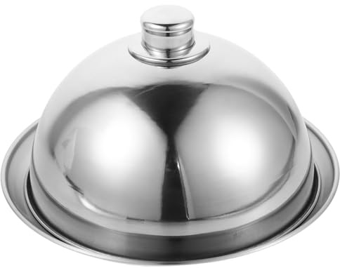 Garneck 2pcs Stainless Steel Serving Plate Dome Covers for Steak Cheese Pastry Round Metal Food Cloche Lids for Dining Griddle Cooking Party Serving Lightweight