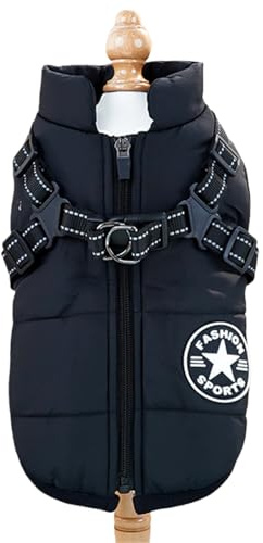 Cappotto invernale per cani con imbracatura, giacca invernale 3 in 1, impermeabile, antivento, con cerniera, per cani di taglia piccola, media e grande (nero, XL)
