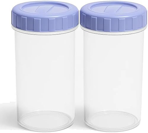 Plastic Beakers with Lids 400ml 2 Pack - Airtight Food Storage Containers with Twist Lock Lid - Microwave Dishwasher Freezer Safe BPA Free Plastic Cup for Drinks and Food Store