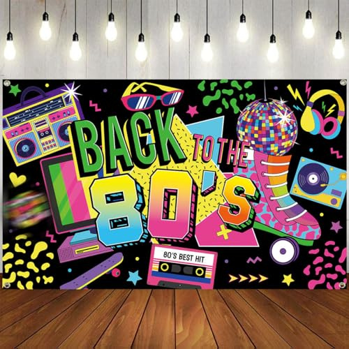 Back to the 80s Party Banner Backdrop Decorations Supplies 180 x 110cm 80s Backdrop for 80s Party Decorations Hip Pop Photo Booth 80's Photography Background