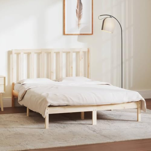 Mandloder Massivholzbett ohne Matratze 140x190 cm, Kiefernholz Bettrahmen mit Kopfteil, Robustes Holzbett für Schlafzimmer, natürliches Design