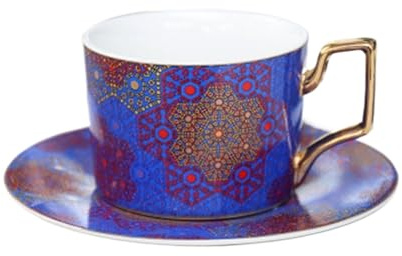 Crepundia Ensemble Tasse et Soucoupe, Tasse de café marocaine et soucoupe en céramique cappuccino après-midi tasse thé 250ml(Morocco I)