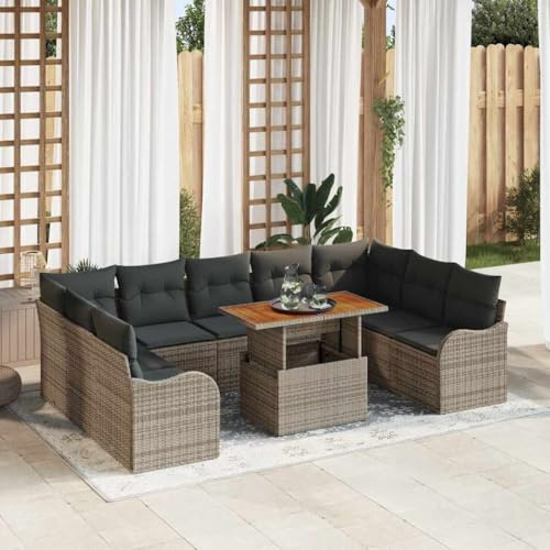 Frdhee Banco de jardín esquina, sofá de jardín, juego con cojín, 10 unidades, gris, 100 x 55 x 73 cm, para salón, balcón, jardín, fácil de montar, se puede combinar libremente