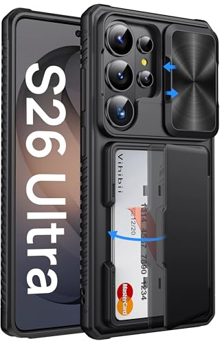 Vihibii für Samsung Galaxy S26 Ultra Hülle mit Kartenfach, Schwarz | [RFID Blocker], Kameraschutz Schieber, Militärschutz Stoßfeste Kratzfest Silikon Handyhülle für Samsung S26 Ultra 5G 6,9