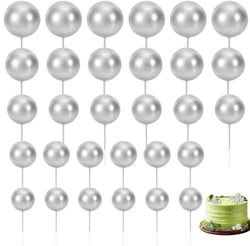 30Pcs Cake Balls Decoration, Mini Balloon Cake Topper Decoration, Round Foam Ball Cakes Decorations for Baby Shower Birthday Wedding Anniversary Graduation Party Decorations