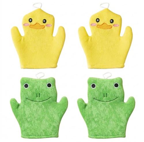4 PCS Baby Bath Mitt Washcloths Gloves, Baby Bath Mitt Washcloths | Soft and Super Absorbent, Animal Shower Gloves Cartoon Wash Mitts, for Babies and Children