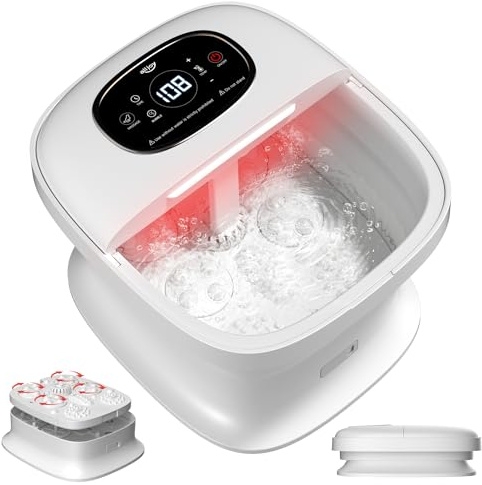 ALLJOY Fußbad mit Massagefunktion Automatische Elektrisch Faltbar | Fußsprudelbad mit Rotlicht & Blasen, Fußbadewanne mit Heizung 24 Stufen 35-48°C, Fußmassagegerät für müde Füße bis 45