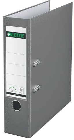 Leitz Qualitäts-Ordner 180° Plastik, das Original, DIN A4 Aktenordner 8 cm breit, 90% Recycling-Karton, 30% Pre-Consumer Recycling-Kunststoff, Mit 180° Mechanik, 600 Blatt Kapazität, Grau, 10105085