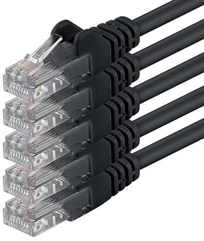 1aTTack.de 5x 7,5m Câble Réseau Cat6 Cat 6 - RJ45 Ethernet LAN DSL Routeur Modem - Noir