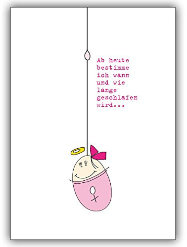 Kartenkaufrausch 1 Babykarte: Lustige rosa Babykarte zur Geburt eines Mädchens mit Heiligenschein und Spruch • zauberhafte Willkommens Grusskarte zur Geburt um Mutter und Kind zu gratulieren