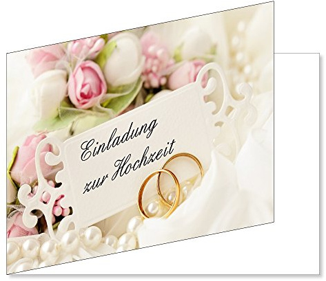 25 Stück Einladungskarten zur Hochzeit (EKT-103) Format DIN A6 - Einladungen Ringe auf Rosen Trauung Feier