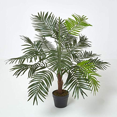 HOMESCAPES Artificial Palm Tree Indoor 100 cm (3 ft) – Faux Potted Palm Plant for Home & Office, Green with Black Pot