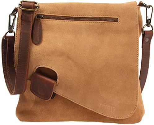 LECONI Umhängetasche für Damen Crossbag Veloursleder Echtleder Natur Damentasche Schultertasche Ledertasche Freizeittasche für Frauen Wildleder Handtasche 29x29x6cm LE3027-VL