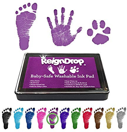 ReignDrop Ink Pad for Baby Footprint & Handprint - Creates Impressive Long Lasting Keepsake Stamp for Infant & Kids. Smudge Proof, Easy to Wipe Off Skin, Safe & Gentle Acid Free(Purple)
