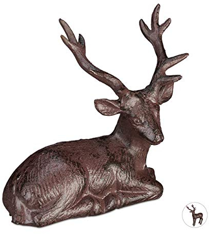 Relaxdays Cervo da Giardino, Scultura Deco, Rustico, Resistente, Statuetta da Giardino Ghisa 15 x 14,5 x 8,5 cm, Marrone