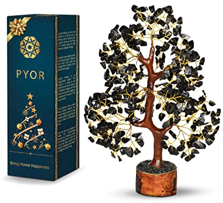 PYOR Edelsteine Baum,Schwarze Turmalin Kristalle,Hippie Raum Dekor,Schreibtisch Dekorationen,Good Luck Gems,Geschenk für Frau,Spirituelle Kristalle,Glück Steine und Kristalle,Kristalle Geschenk