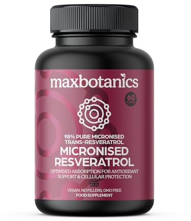Max Botanics Micronized Resveratrol Antioxidant & Longevity Support Cellular Protection 98% Micronized ResveratrolHigh Absorption Rate Vegan 60 Capsules UK Made