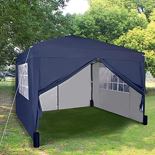 Pop-up Gazebo 3m x 3m with Sides & 4 Weight Bags & Silver Protective Layer Waterproof Marquee Canopy WS (Blue)