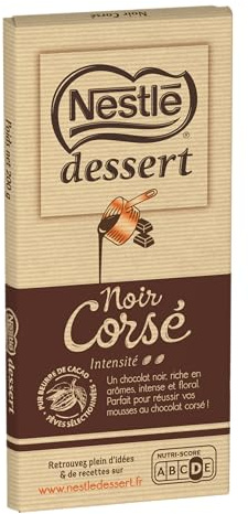Nestlé Dessert - Chocolat Corsé à Pâtisser Pur Beurre de Cacao - 200g | Chocolat noir 65% pour ganaches et pâtisseries - Fonte homogène pour nappages - Mousses - Gâteaux et fontaine à chocolat