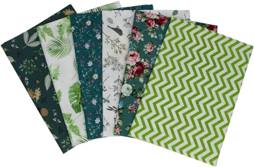 Jukway 6Pcs Cotton Fabric Squares 50 x 50 cm Different Patterns Printed Textile Handmade Craft Patchwork Cloths Bundle for Sewing, Quilting, DIY Decoration, Scrapbooking, Handwork (Green)