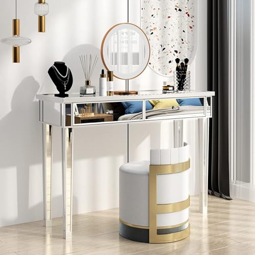 Alightup Konsolentisch aus Spiegelglas mit 2 Schubladen für Büro oder Wohnzimmer, 105 x 36 x 76 cm