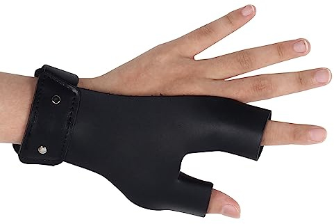 SOPOGER Guante de tiro con arco de tiro con arco de caza para dedos, guantes de protección de dedo de cuero juvenil para mano izquierda tradicional recurvo Compund Bow Práctica al aire libre (negro)