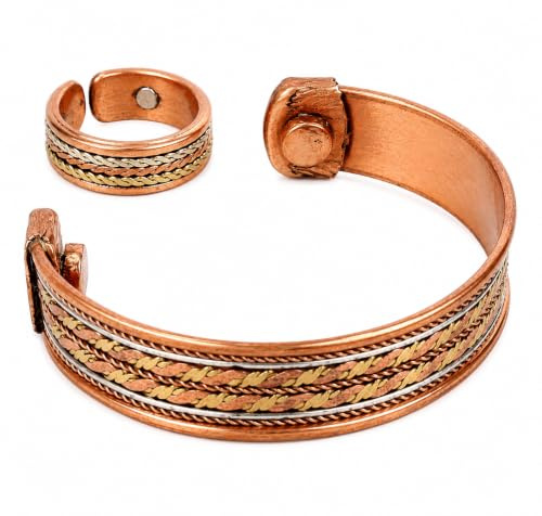 Touchstone Handcrafted Copper Magnetic Hand geschmiedet mit massivem und hochreinem Kupfer Armband und passender Ring.