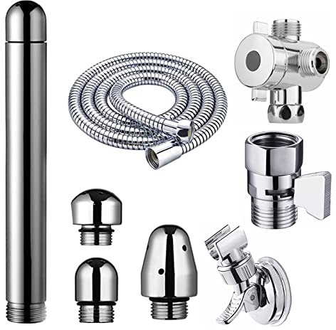 Complete Shower Enema System for Anal Vaginal Colon Cleaning,SOYESY Douche Enema Kits for Men and Women -Include Enema Nozzles, Shower Hose,Diverter,Suction Cup Holder and Flow Control Valves Silver