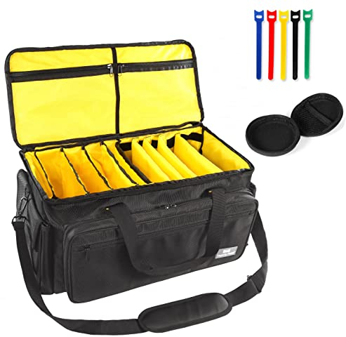 Magerdy Fields DJ- Cable File Bag, 1680D, robuster Stoff, Trennwände, mehrere Taschen, gepolsterte Griffe, für Reisekonzerte, DJ-Ausrüstung, Musiker-Zubehör, inklusive Kabelbinder und Zubehörtasche