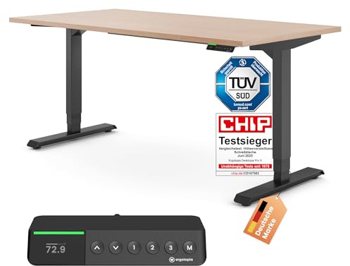 Ergotopia Desktopia Pro X Elektrisch höhenverstellbarer Schreibtisch, Ergonomischer Stehtisch für Büro oder Home Office (Buche, Gestell Schwarz, 180 x 80 cm)