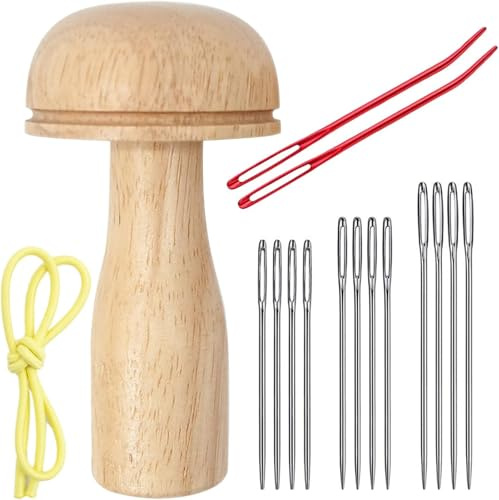 Darning Mushroom, Wood Darning Egg Sewing Tool Repair for Darning Socks, Hats, Pants, Sweaters, DIY Sewing Crafts, Cute Wooden Mushroom Darner Needle Patch Holes