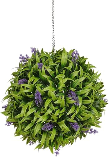 BPIL Artificial Hanging Baskets Outdoor Plants Topiary Grass Flower Balls in Purple Lavender, 28cm in Diameter (1)