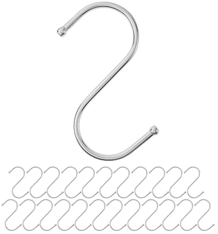 S-Haken zum Einhängen, 24 Stück, in Silber, Metallhaken für bis Ø 32 mm Stangen, Länge 85 mm, S Haken für Küche, Kleiderstange, Garage, Topf, Pfanne, Tasse, Hängehaken, Küchenhaken, Doppelhaken Set